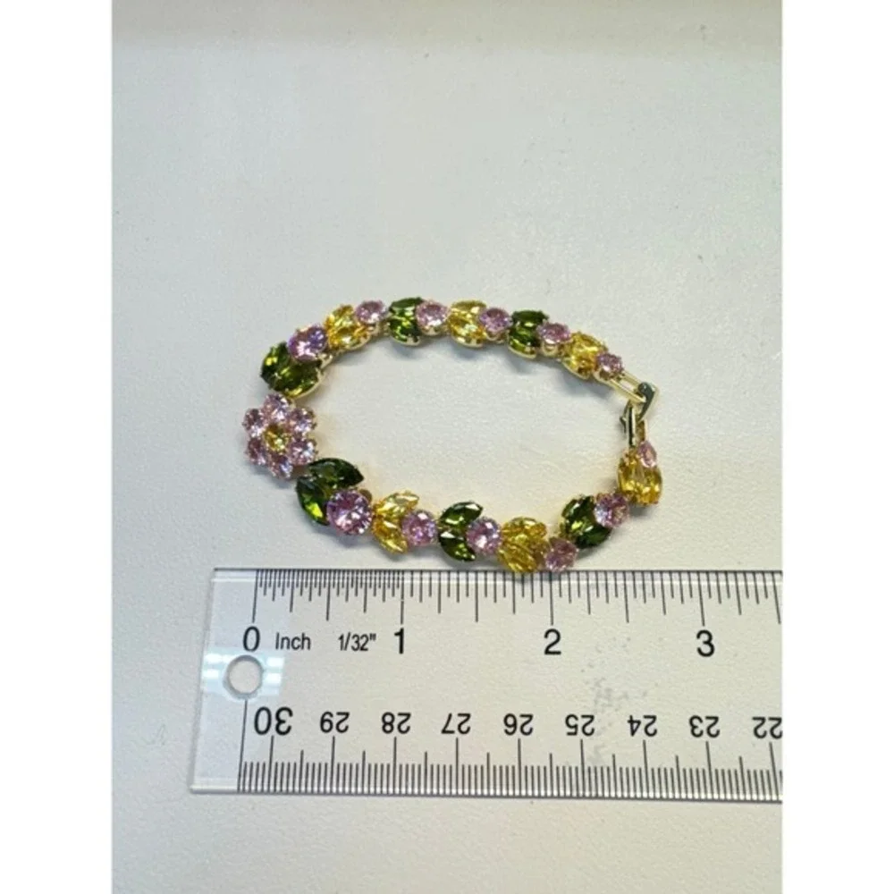 Floral Vine Bloom‎ Bracelet - CZ Garden of Light, Colorful Crystal Blossoms new